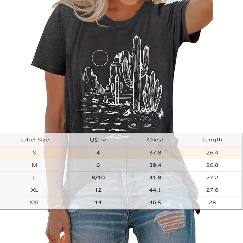 Women's Cactus Graphic Print Casual Crew Neck Short Sleeve T-shirt