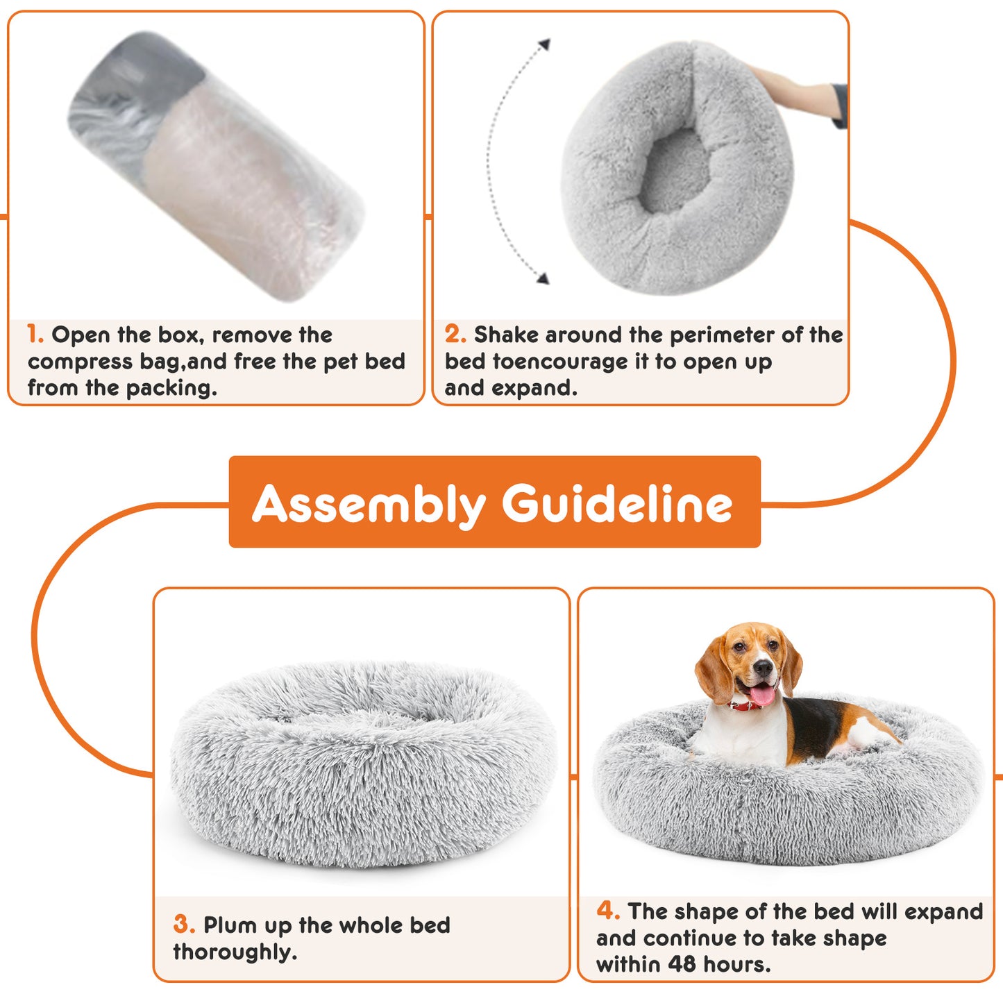 Round Fluffy Plush Faux Fur Dog/Cat Bed, 24 Inch Anti-Slip, Fits Up To 25 Lbs Pets