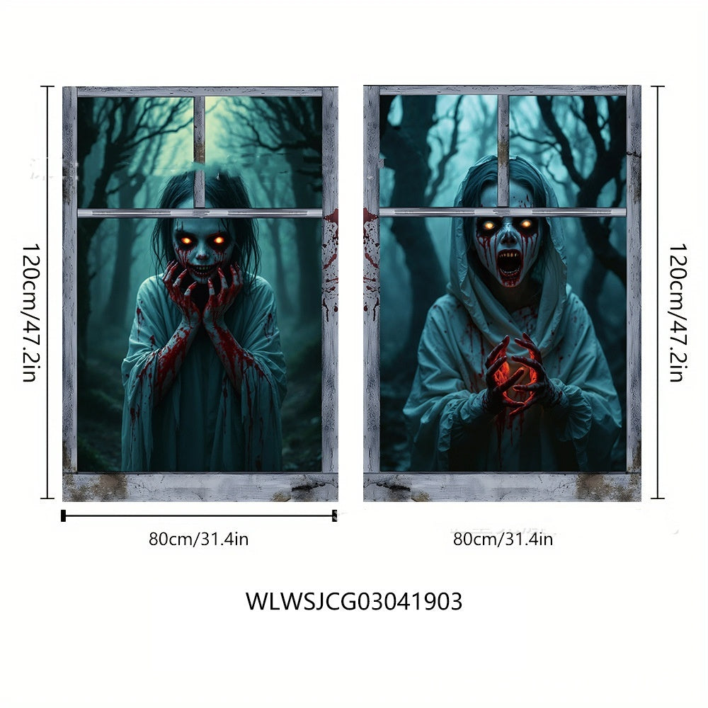3D Holiday Halloween Horror Witch Window Cover Door Window Hanging Banner