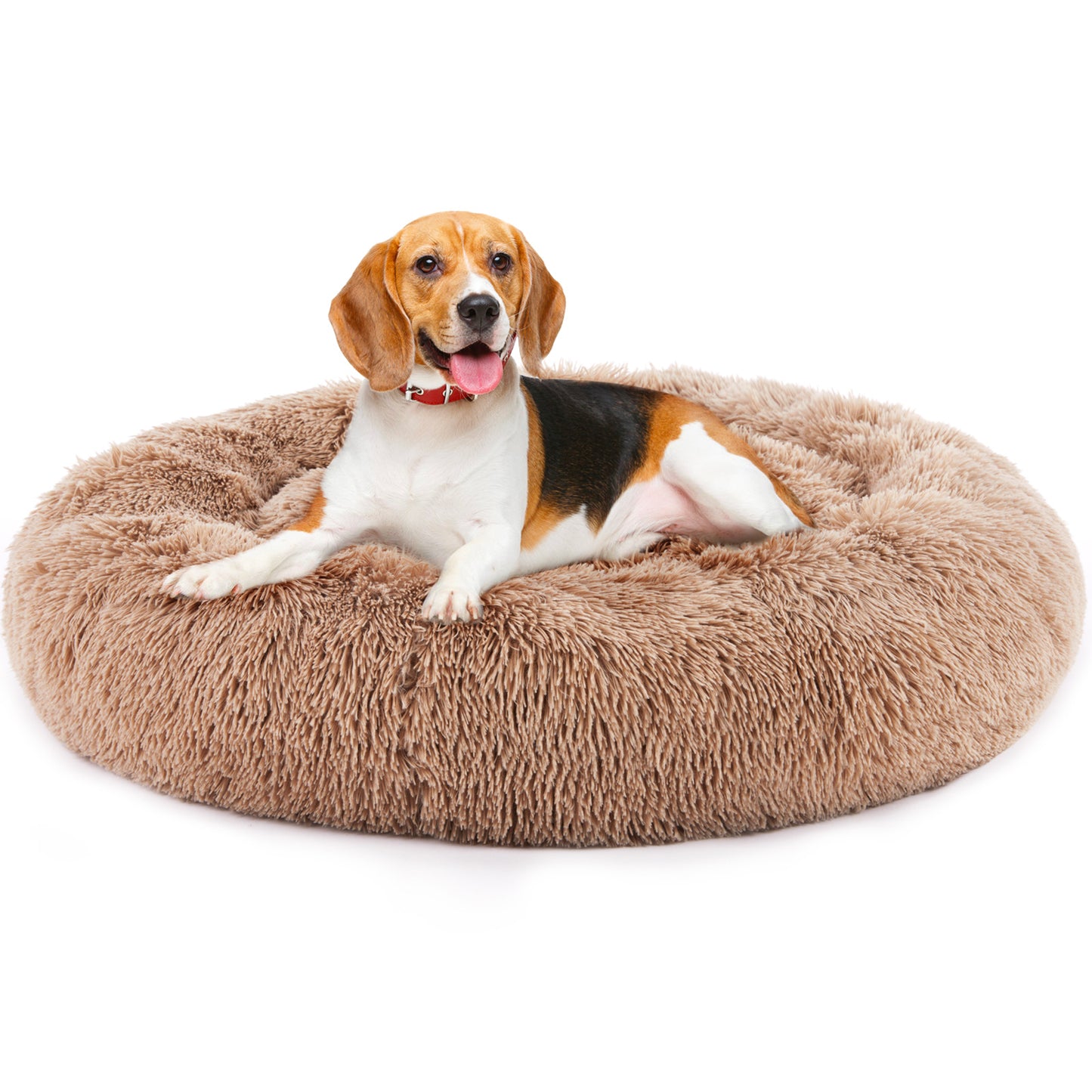Round Fluffy Plush Faux Fur Dog/Cat Bed, 24 Inch Anti-Slip, Fits Up To 25 Lbs Pets