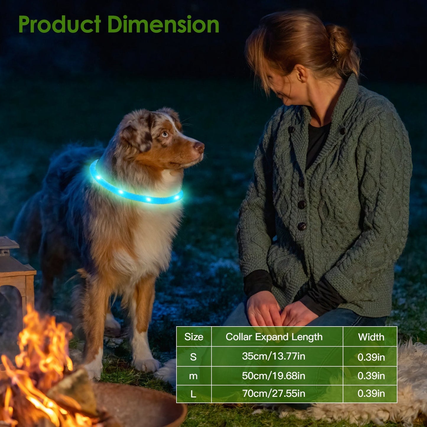 USB Rechargeable LED Dog Collar Multi Color Cuttable Length Night Walking