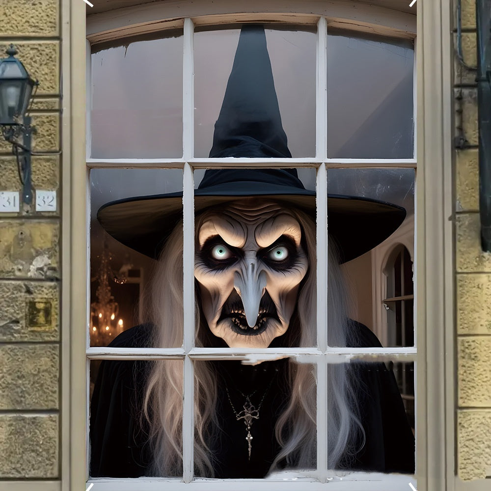 3D Holiday Halloween Horror Witch Window Cover Door Window Hanging Banner