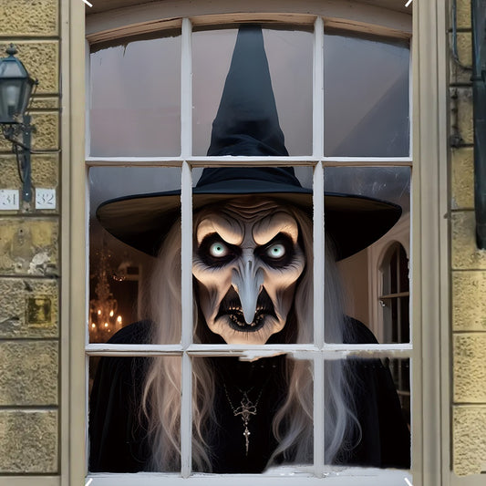 3D Holiday Halloween Horror Witch Window Cover Door Window Hanging Banner