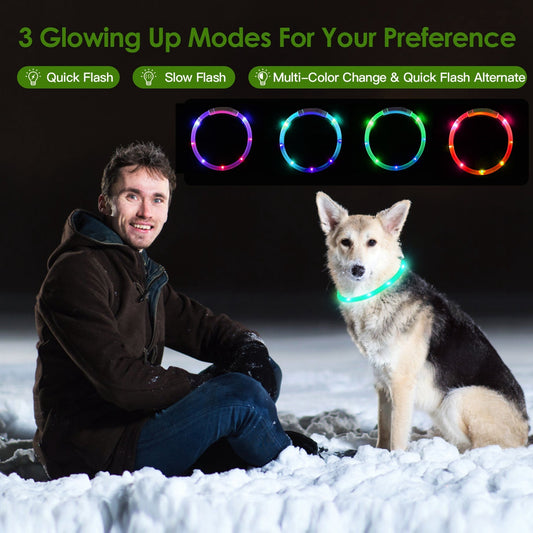 USB Rechargeable LED Dog Collar Multi Color Cuttable Length Night Walking