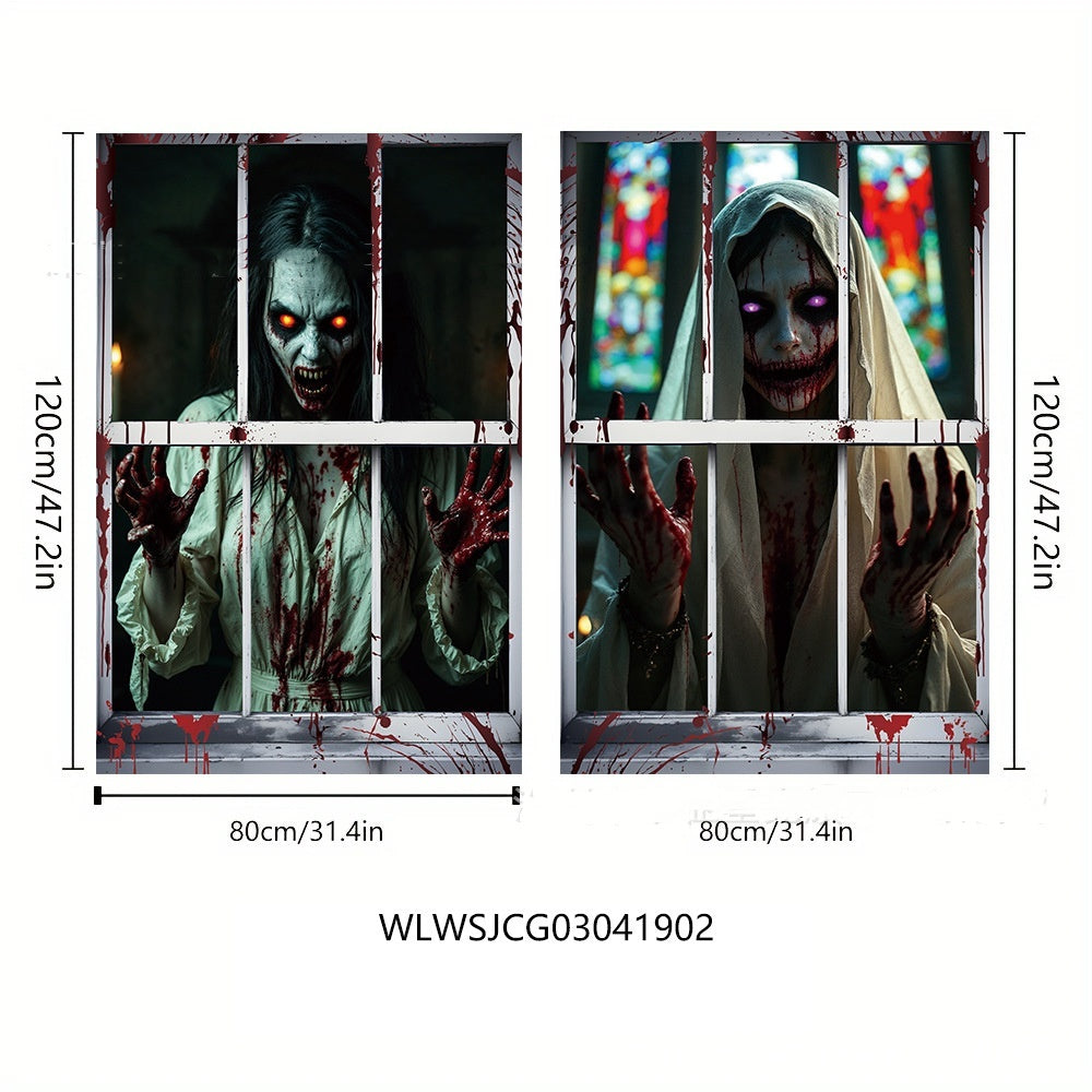 3D Holiday Halloween Horror Witch Window Cover Door Window Hanging Banner