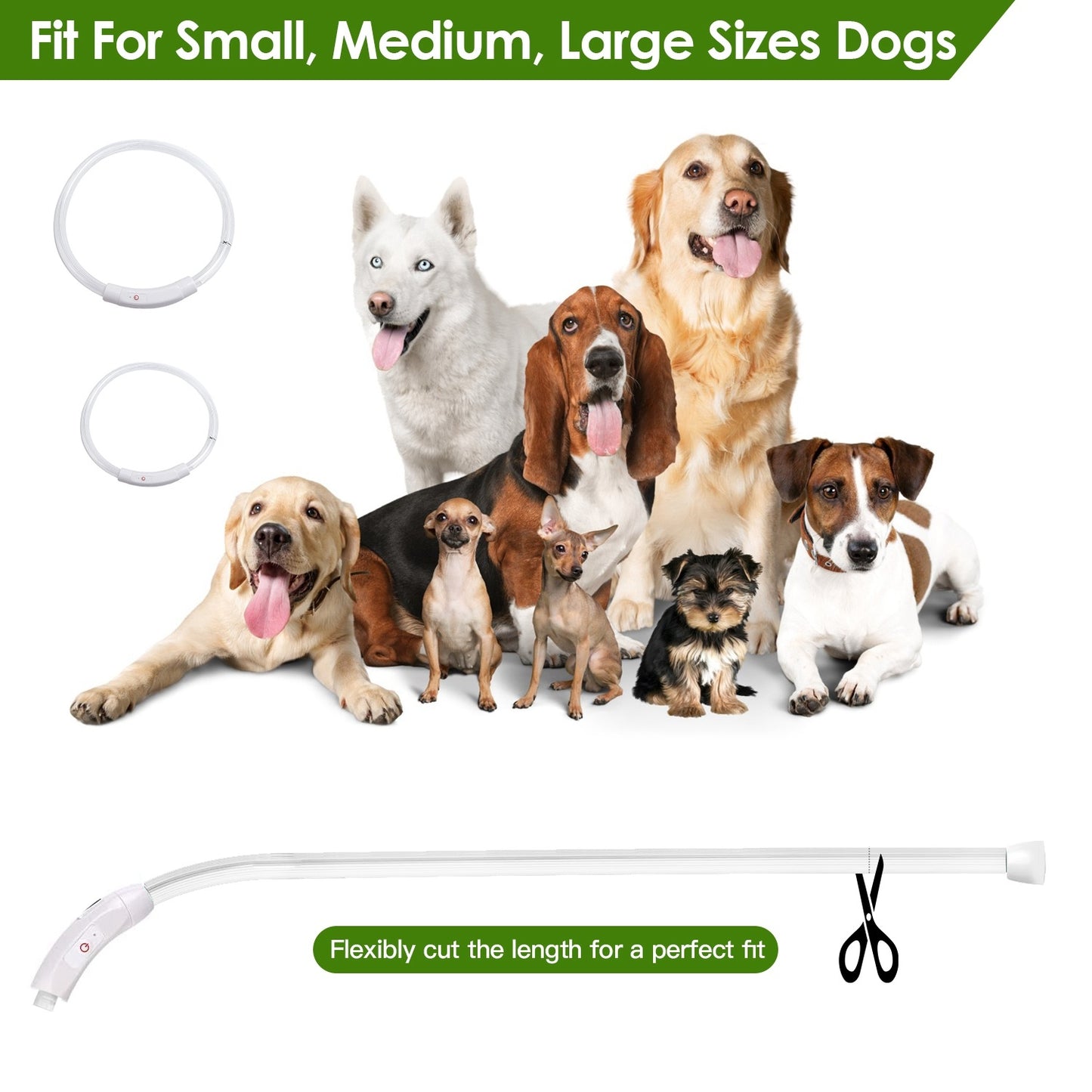 USB Rechargeable LED Dog Collar Multi Color Cuttable Length Night Walking