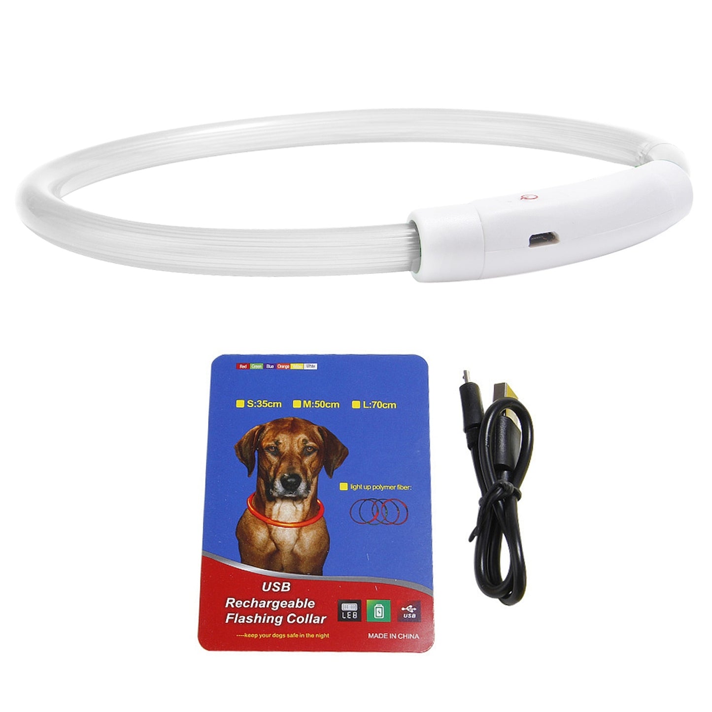 USB Rechargeable LED Dog Collar Multi Color Cuttable Length Night Walking