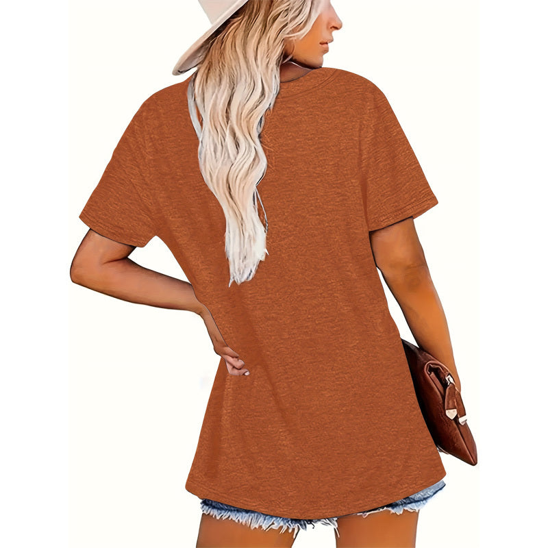 Women's Butterfly Wing & Floral Print Round Neck Tee - Summer Bohemian T-Shirt