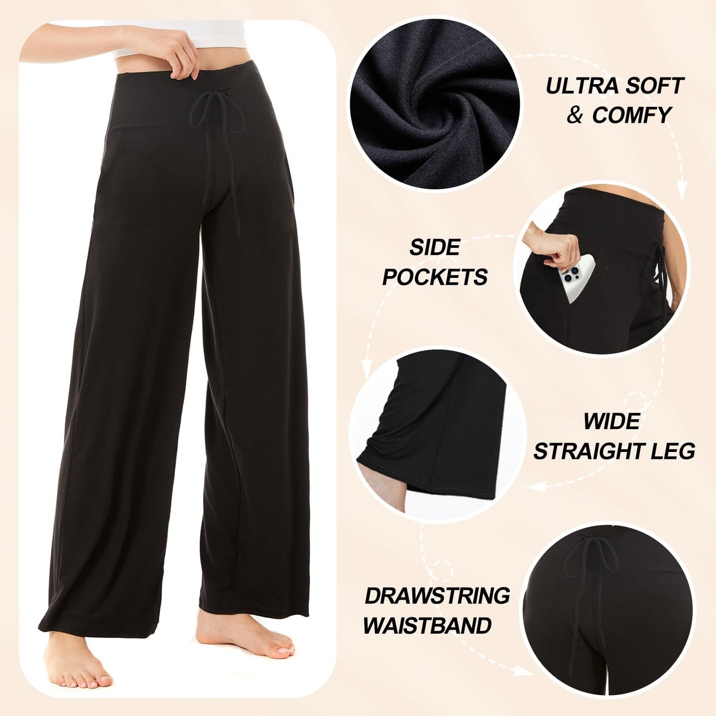 Wide-leg Pants - Cropped Pockets Solid Color